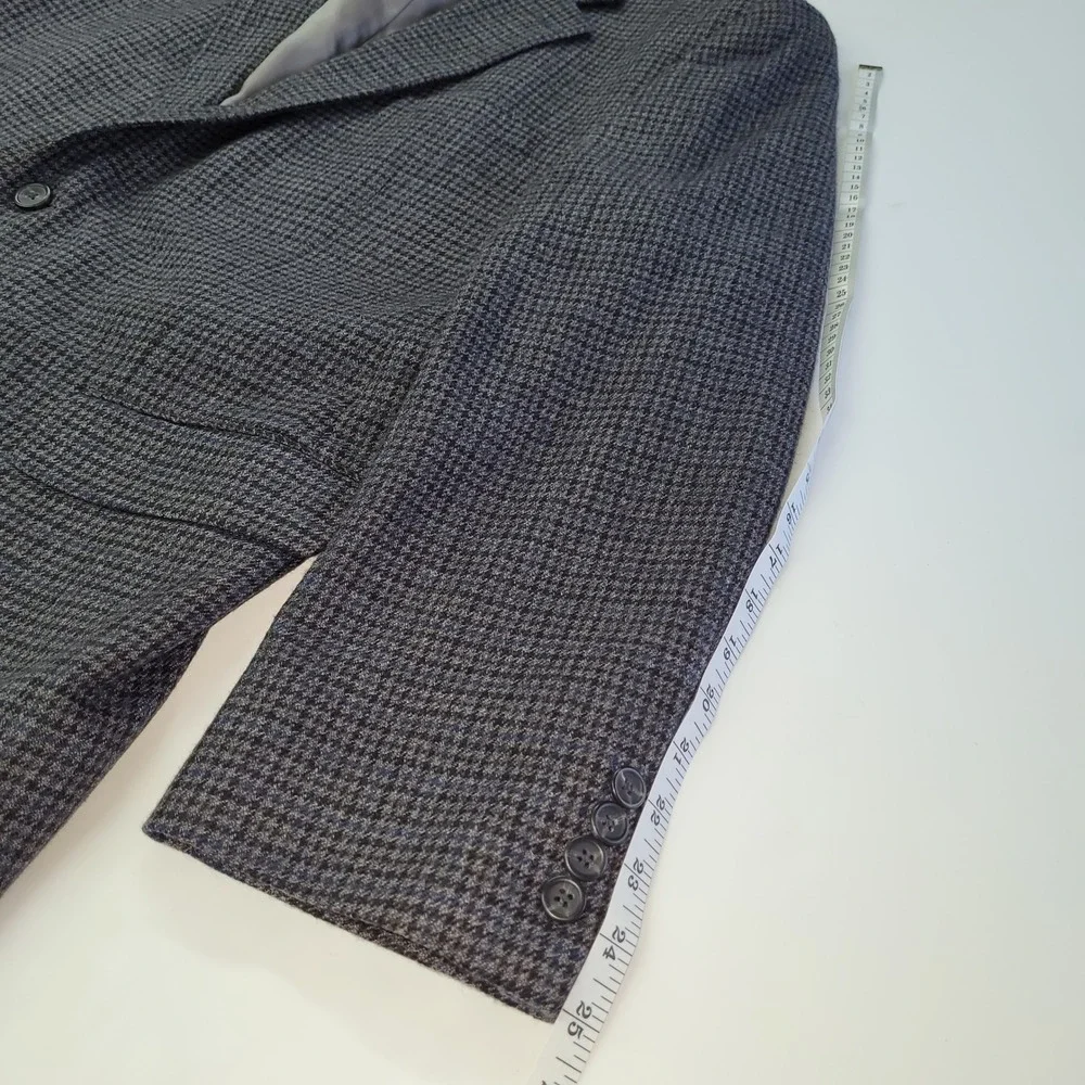 Chaps Men's 46R Wool‎ Tweed Houndstooth Blazer Sport Coat Gray Blue Two Button